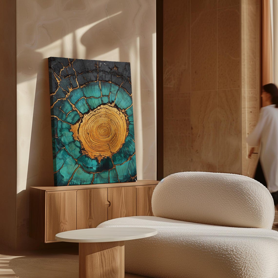 Teal Gold Kintsugi Style Tree Ring Abstract Botanical Wall Poster - Image 7