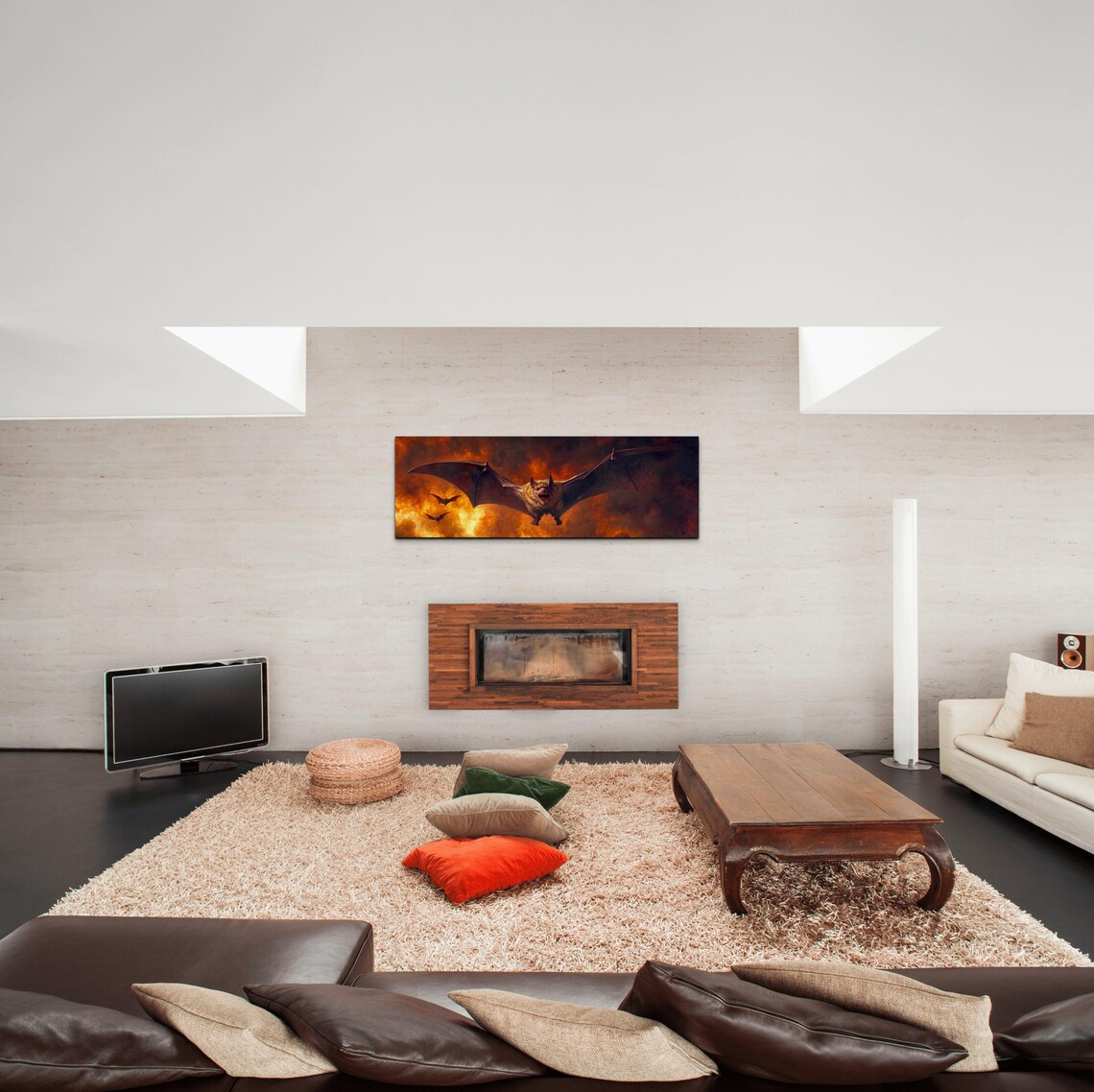 Giant Vampire Bat Fiery Sunset Sky Panoramic Halloween Art Poster - Image 5