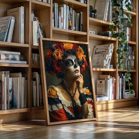 Contemplative Catrina In Bloom Sugar Skull Monochrome Portrait Poster