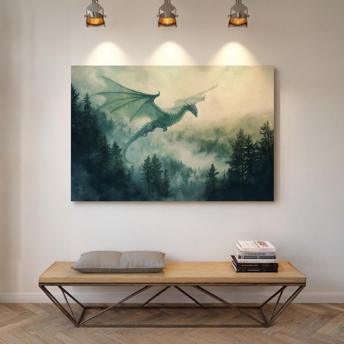 Majestic Dragon Over Misty Forest Fantasy Art Print - Image 4