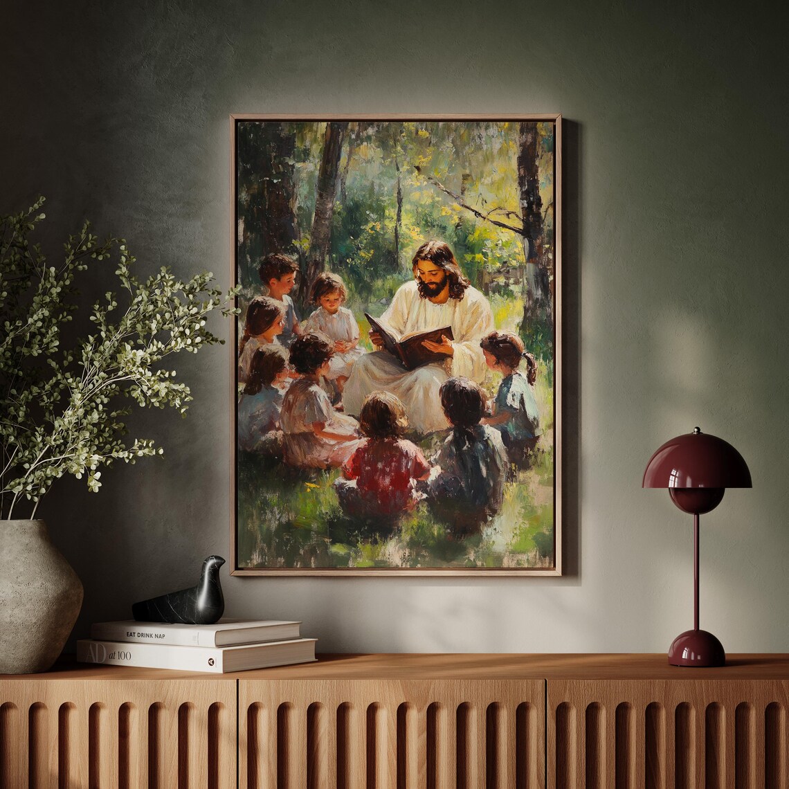 Jesus Reading Bible To Children Forest Gathering Faith Poster - Image 7
