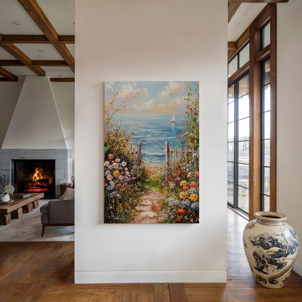 Seaside Garden Path - Vintage Floral Coastal Landscape - Image 4