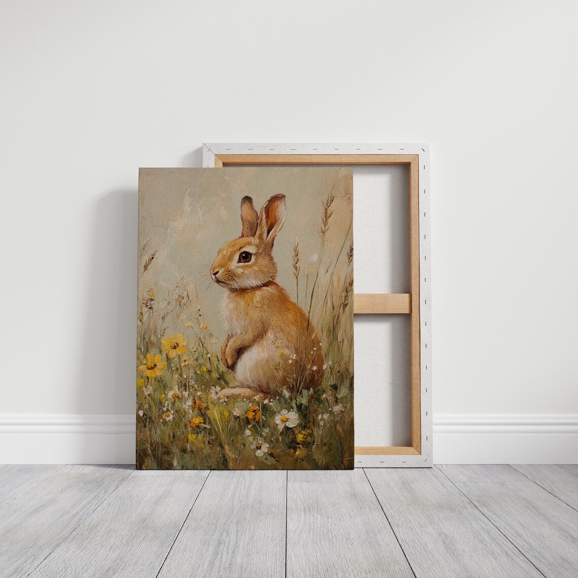 Orange Rabbit Sitting in Wildflower Meadow Cute Bunny Art Print - Image 3
