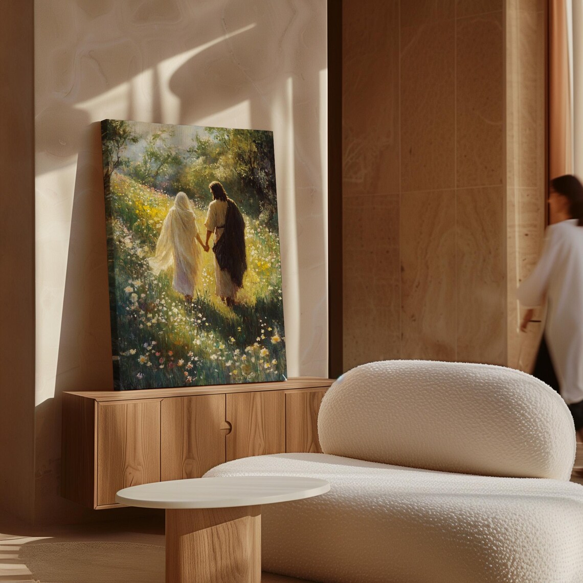 Jesus Walking Meadow With Woman Wildflowers Faith Love Poster - Image 7