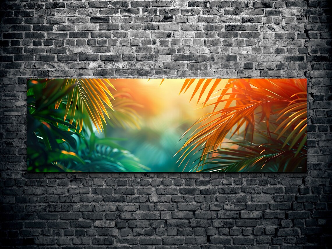 Tropical Palm Leaves Golden Sunset Glow Panoramic Botanical Wall Art - Image 2