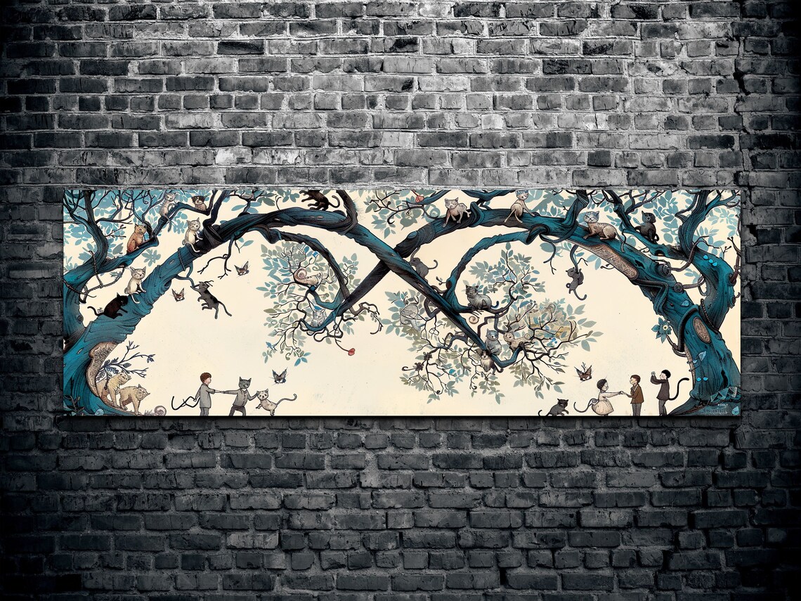 Fantasy Cat Scene, Panoramic Forest Art Print - Image 2