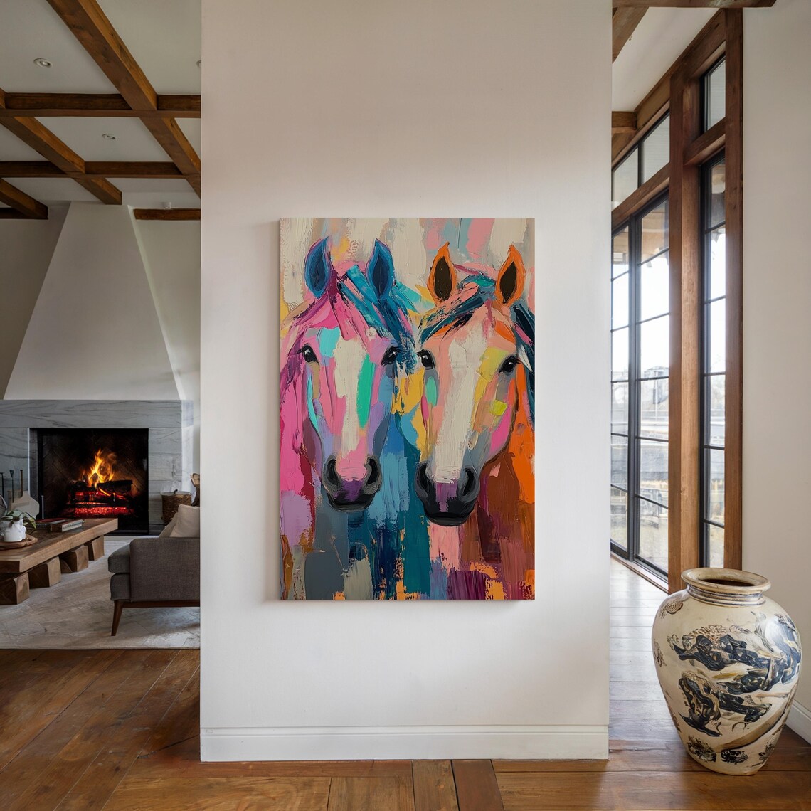 Vibrant Abstract Horse Duo Colorful Modern Equine Painting Poster - Image 6