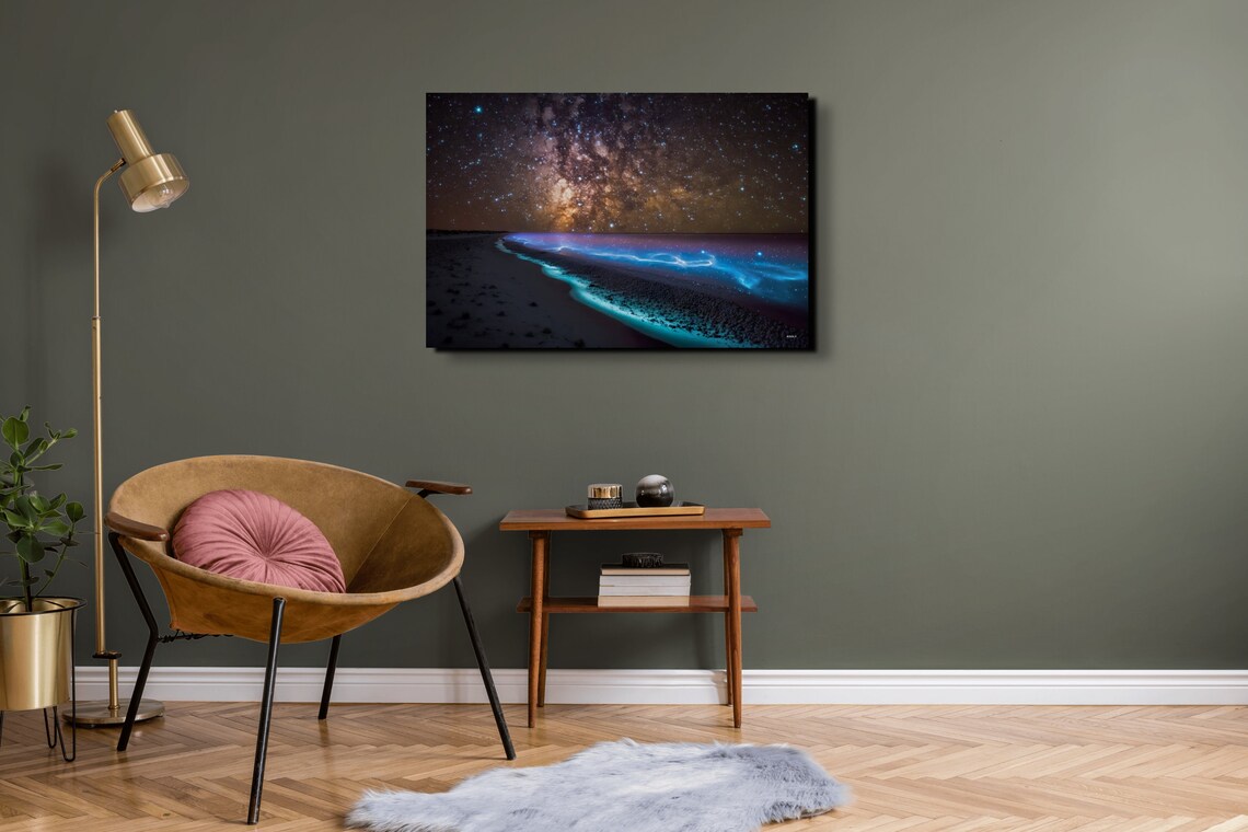 Milky Way Over Bioluminescent Beach Night Sky Photo Home Decor Poster - Image 2