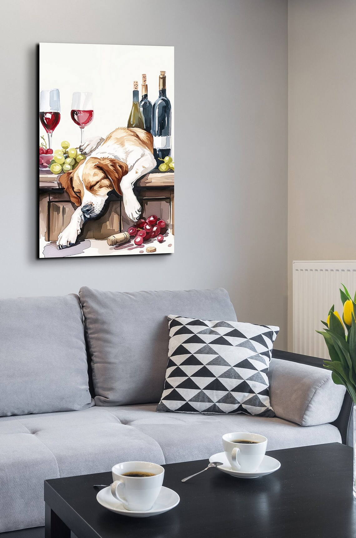 Sleeping Beagle Puppy Wine Bar Humorous Dog Watercolor Wall Art - Image 5