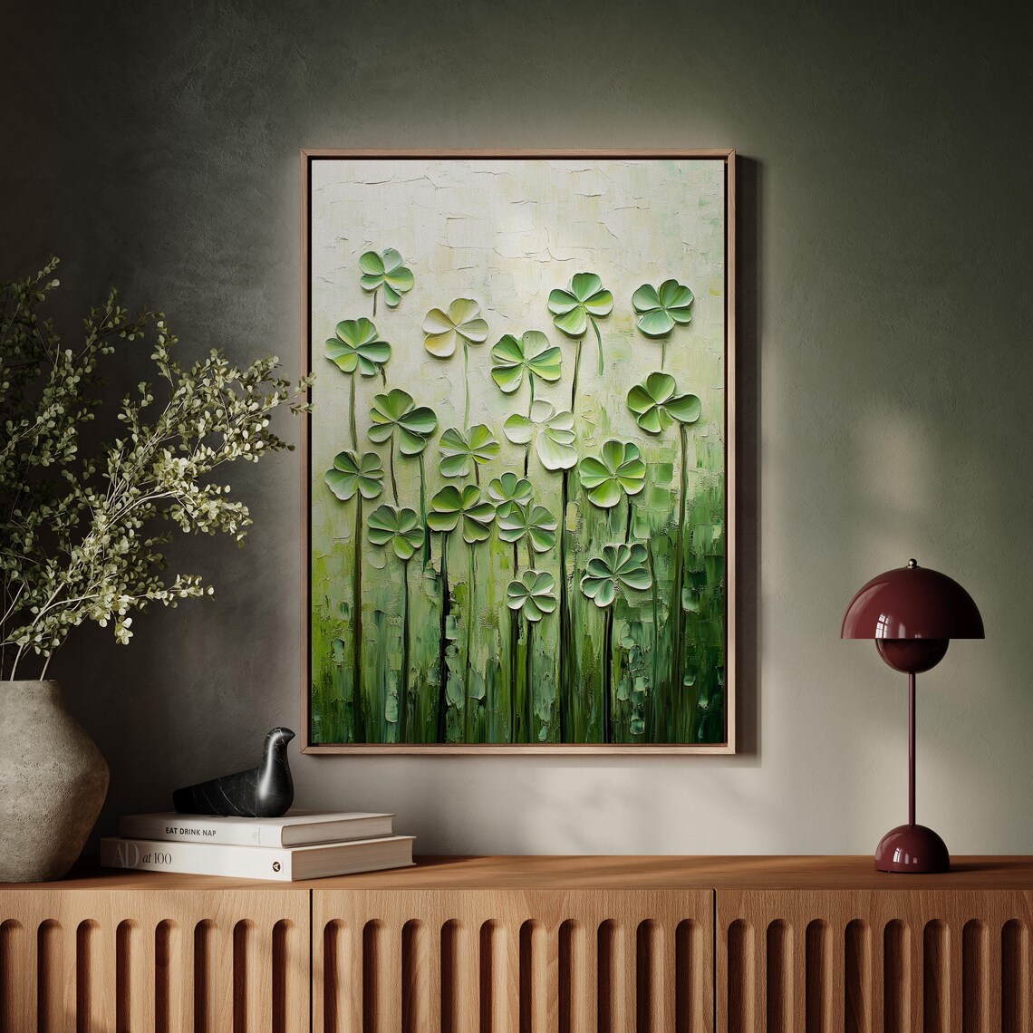 Vertical Meadow Of Green Clovers Wall Art Textured Hangable Artwork For Nature Inspired Home Dcor And Unique Charm - Image 7