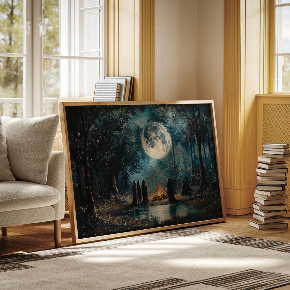 Haunting Moonlit Forest Gathering, Mystical Night Landscape - Image 6