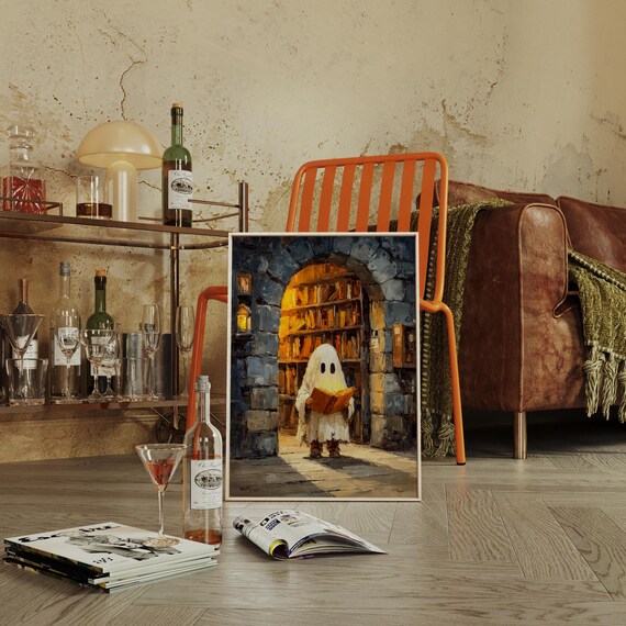 Ghost Reading Book Ancient Library Candlelight Fantasy Poster