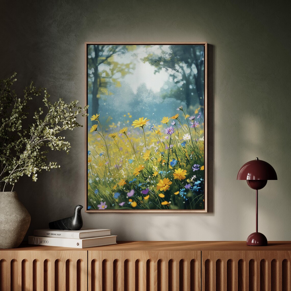Sunny Wildflower Meadow Yellow Blooms At Forest Edge Spring Poster - Image 4