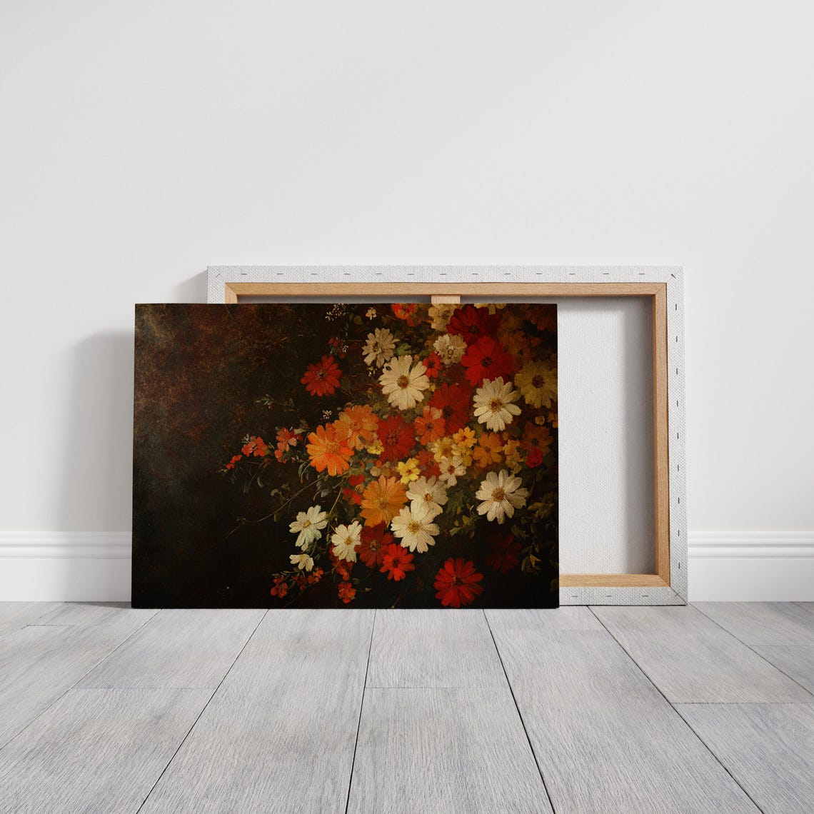 Rustic Autumn Floral Bouquet Dark Background Fall Harvest Wall Art - Image 3