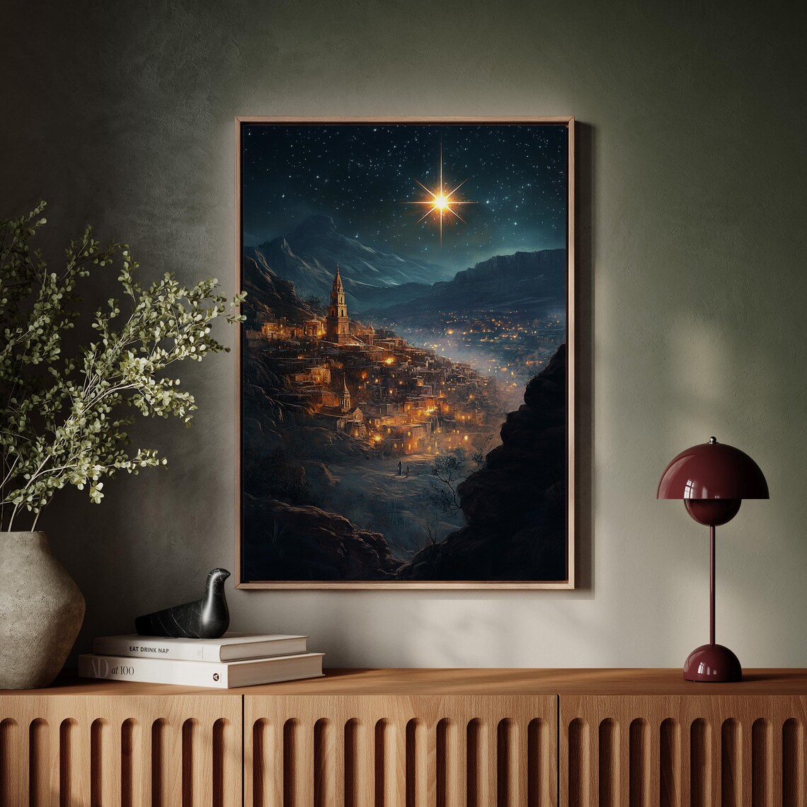 Bethlehem Star Over Holy City Night Christmas Painting Poster