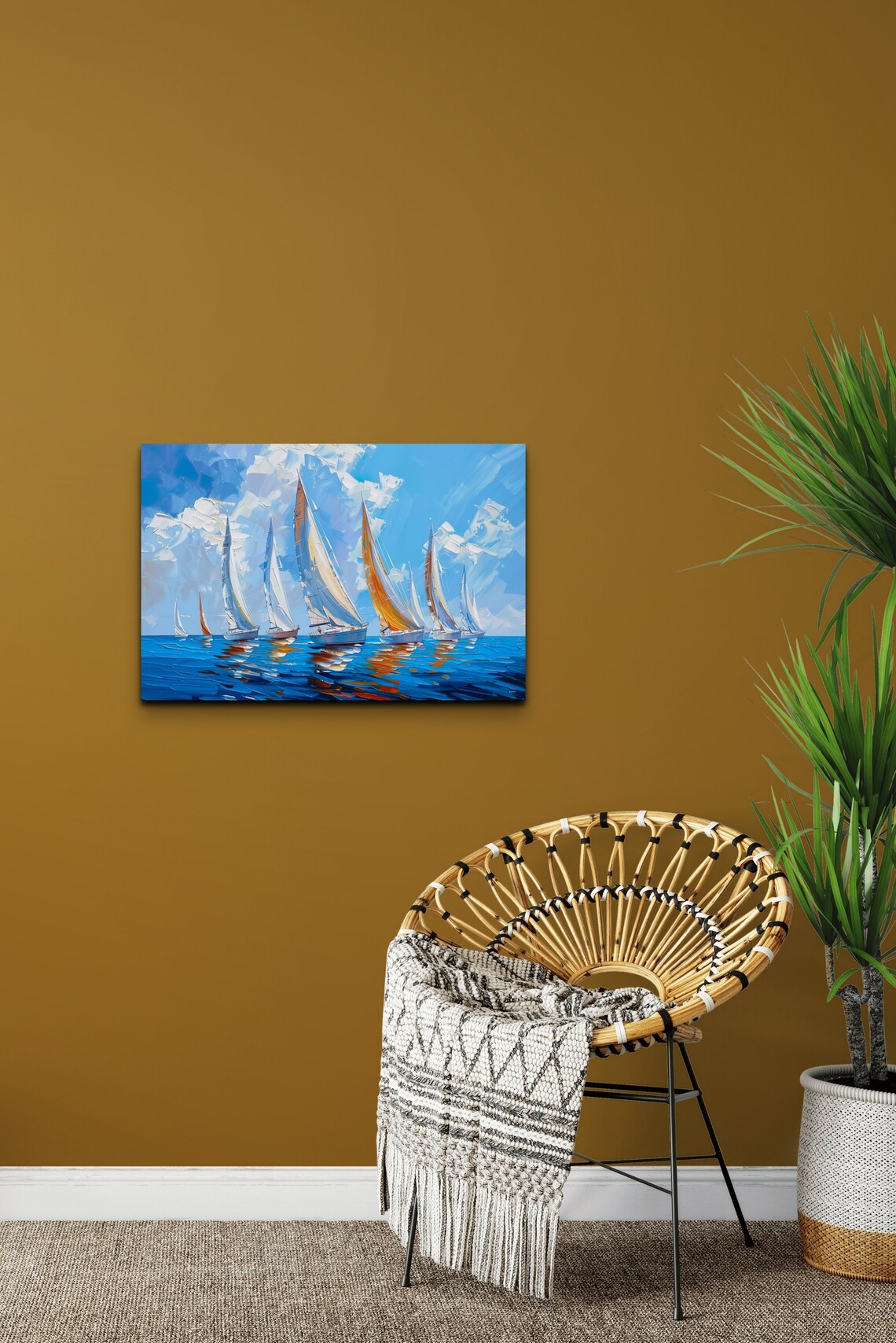 Sailboat Regatta Bright Blue Sea Impasto Sailing Race Poster - Image 6