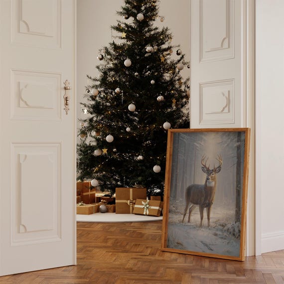 Majestic Deer In Winter Forest Wall Art Rustic Wildlife Canvas Print Nature Inspired Buck Painting For Cabin Lodge And Holiday Dcor