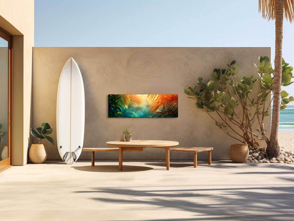 Tropical Style Wall Art Print Colorful Paradise Tree Leaves Wall Art Tropical Jungle Panoramic Ready To Hang - Image 7