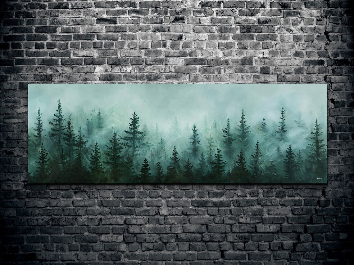 Watercolor Pale Green Fog Veiling a Quiet Pine Forest Poster - Image 2