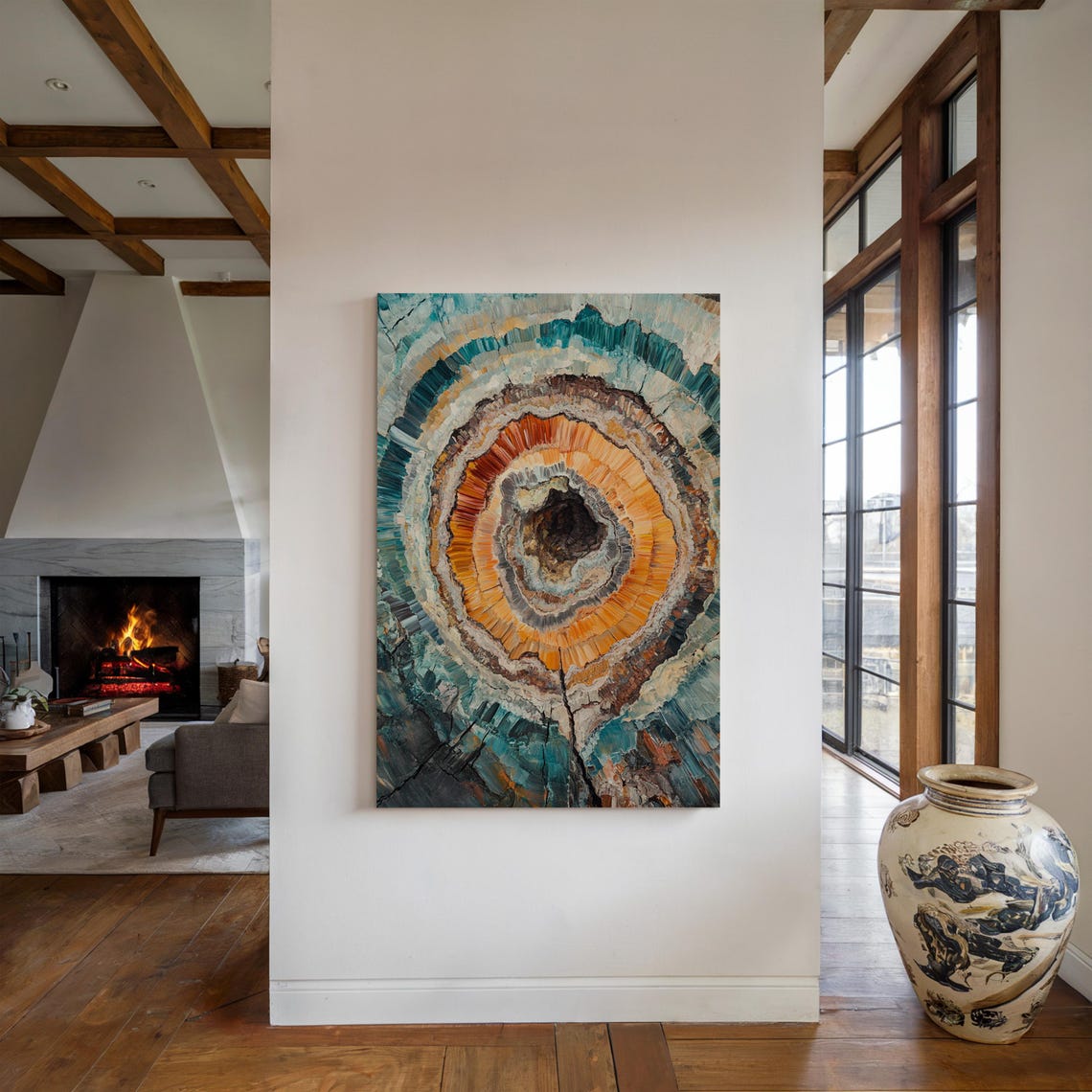 Abstract Geode Petrified Wood Cross Section Teal Orange Poster - Image 4