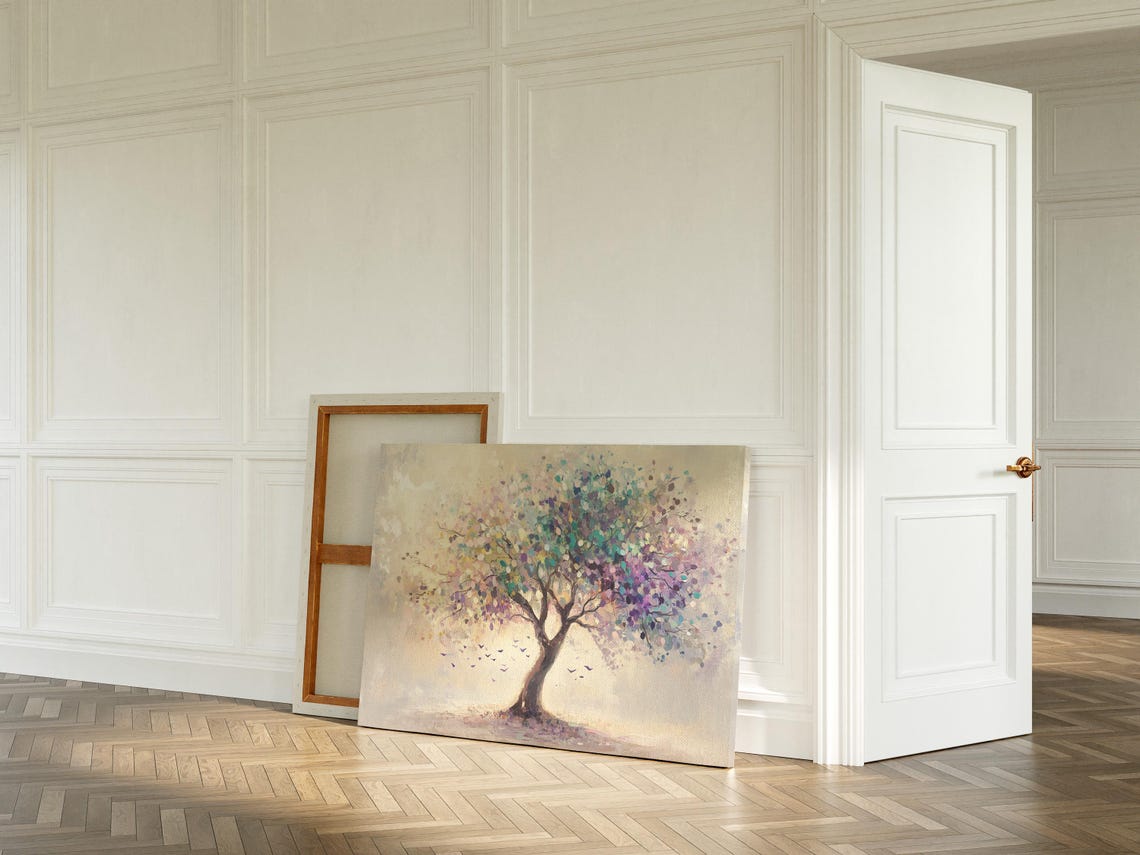 Abstract Pastel Tree Wall Art Nature Inspired Hangable Painting For Modern Home Dcor - Image 5