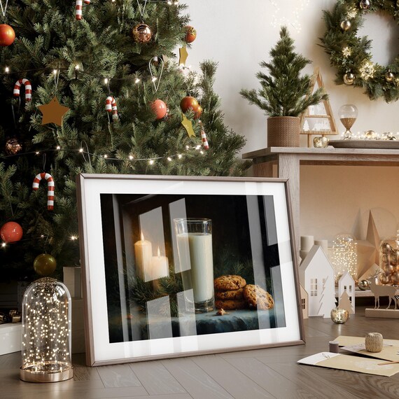 Christmas Milk And Cookies Still Life Candle Glow Holiday Treat Poster