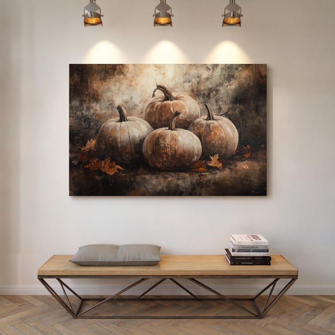 Moody Dark Pumpkin Still Life Dusky Fall Harvest Painting Poster - Image 6