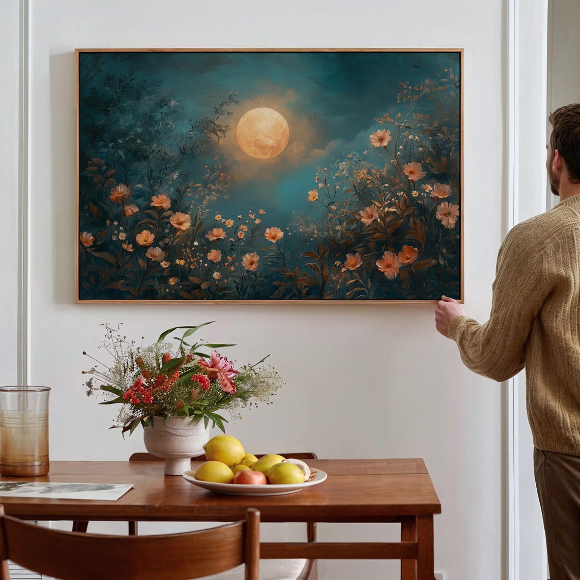 Enchanted Moonlit Garden With Golden Full Moon And Florals Poster - Image 4