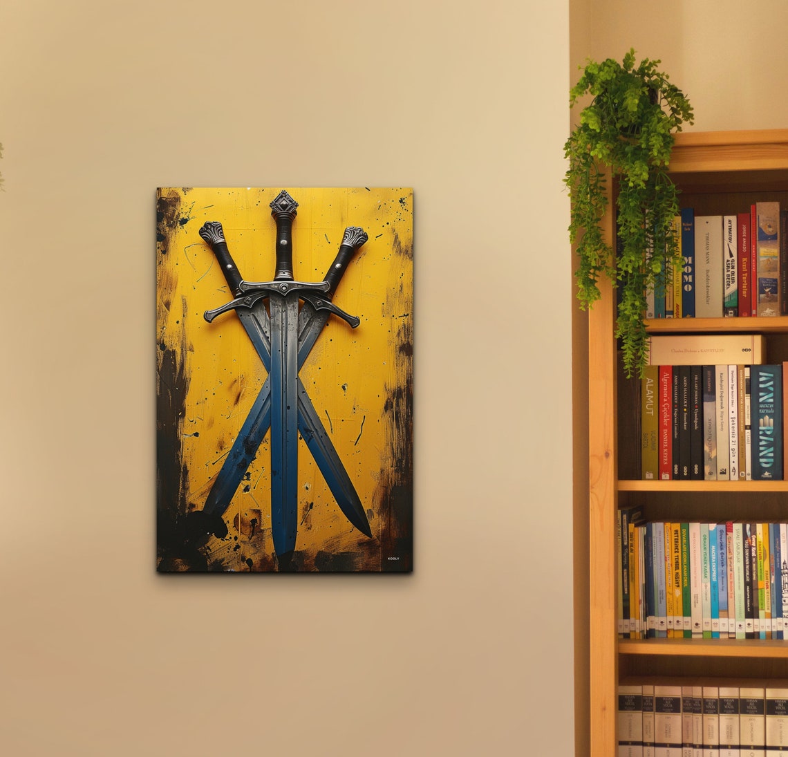Three Crossed Medieval Swords Yellow Background Warrior Poster - Image 6