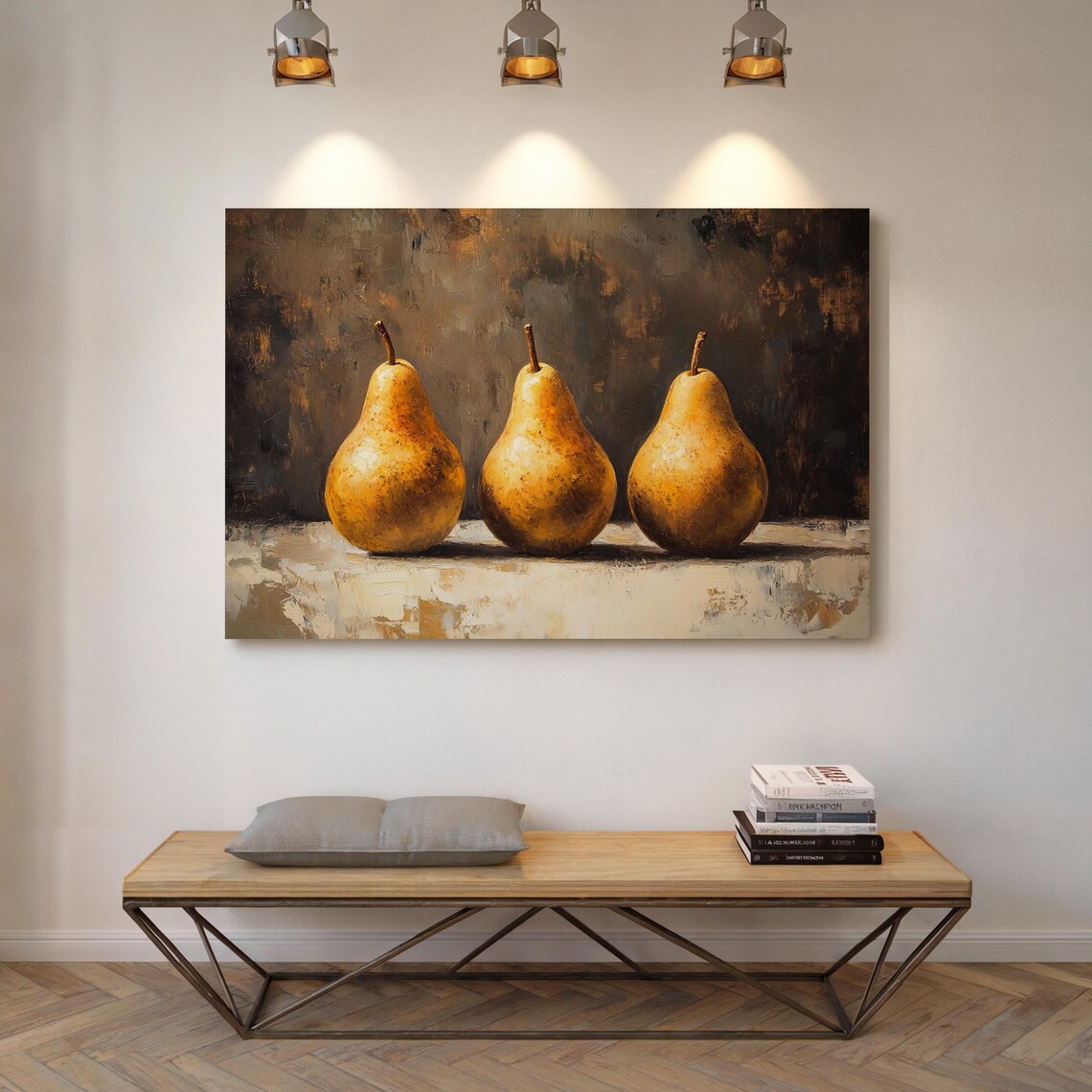 Golden Pear Still Life Rustic Kitchen Wall Art Vintage Fruit Painting Textured Oil Artwork Farmhouse Dining Room Decor - Image 5