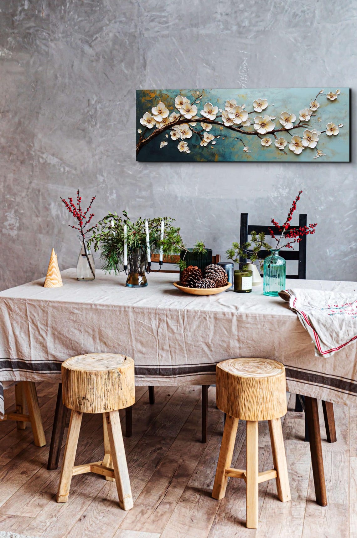 White Cherry Blossom Branch Impasto Panoramic Floral Art Poster - Image 7