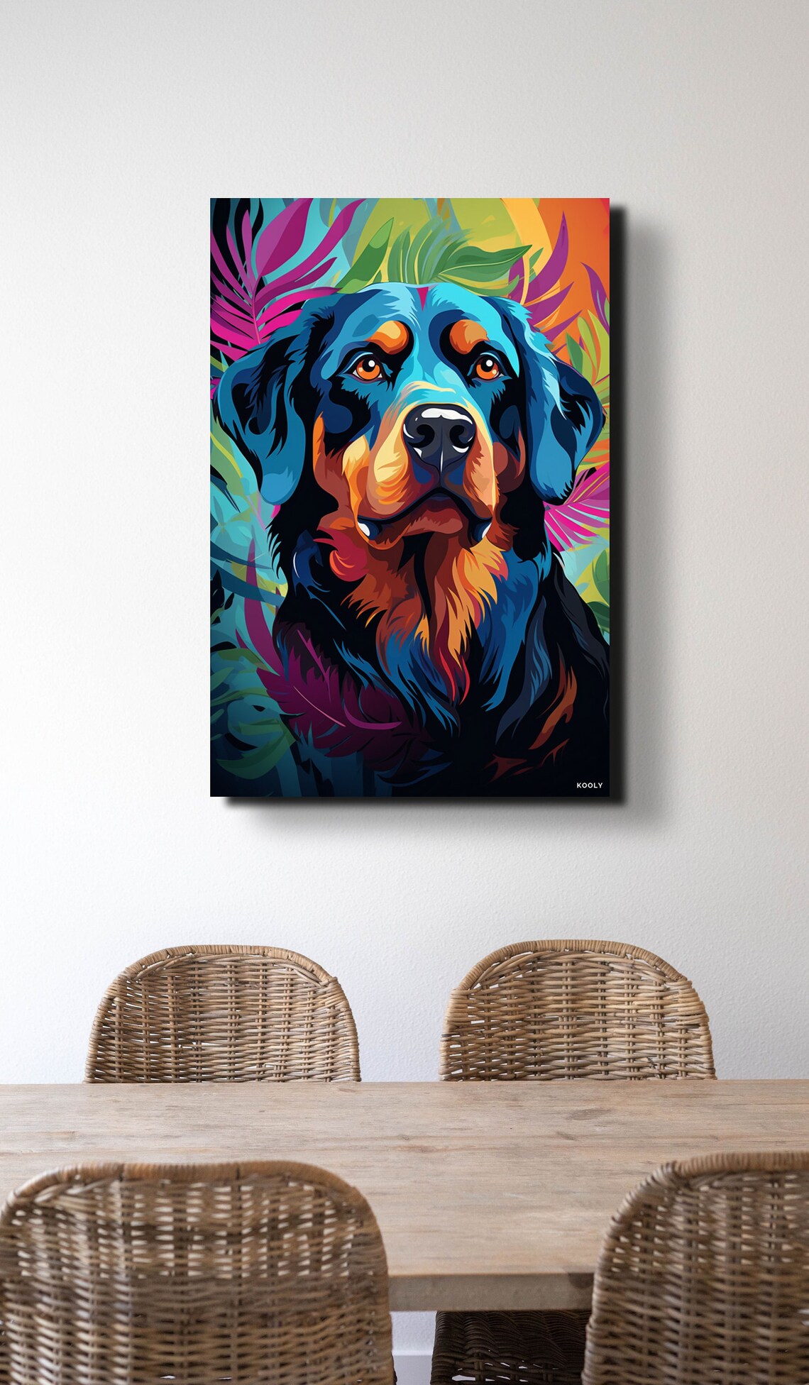 Rottweiler Portrait Poster In Bold Colorful Tropical Pop Art Style - Image 3