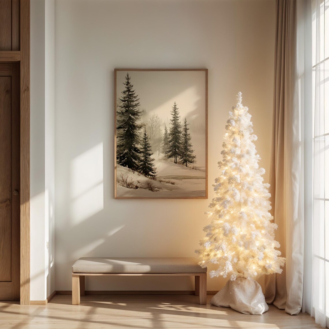 Misty Pine Forest In Winter Snow Art Print