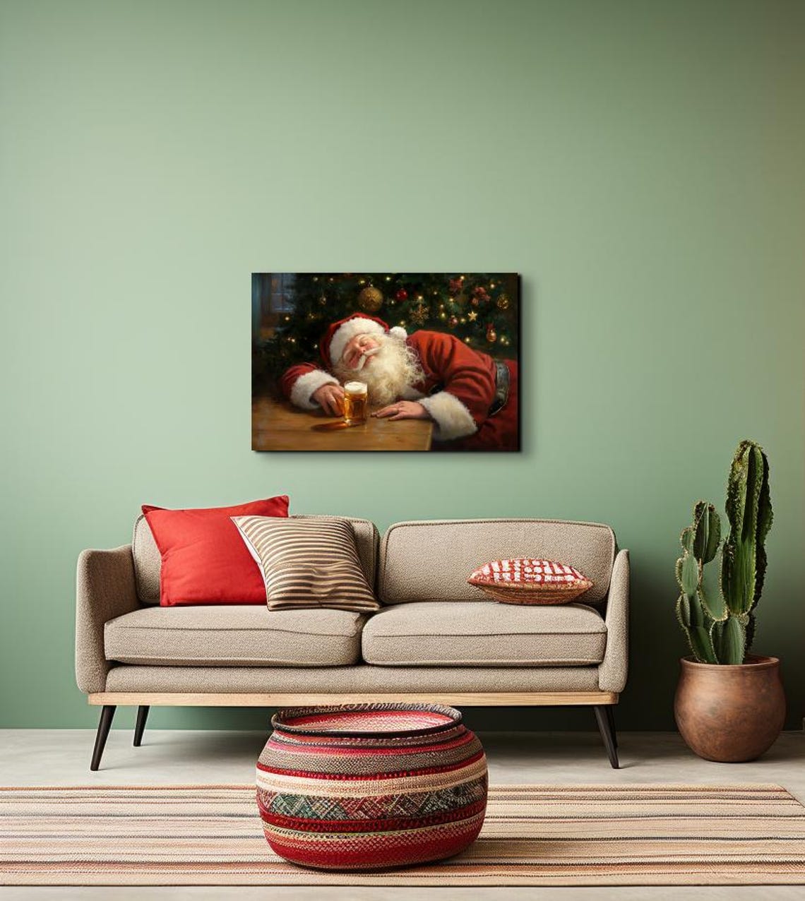 Santa Sleeping On Table Beside Beer Glass Christmas Night Poster - Image 5