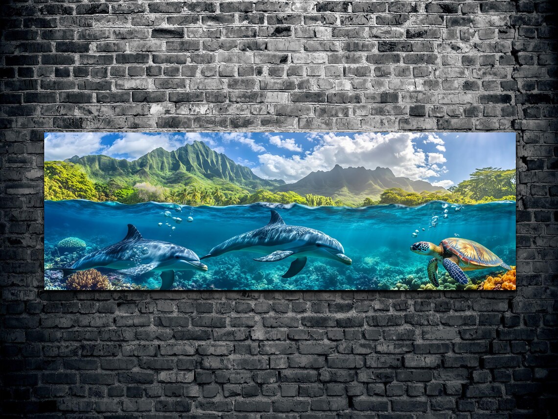 Hawaiian Dolphins Art Print, Tropical Ocean Decor - Image 2