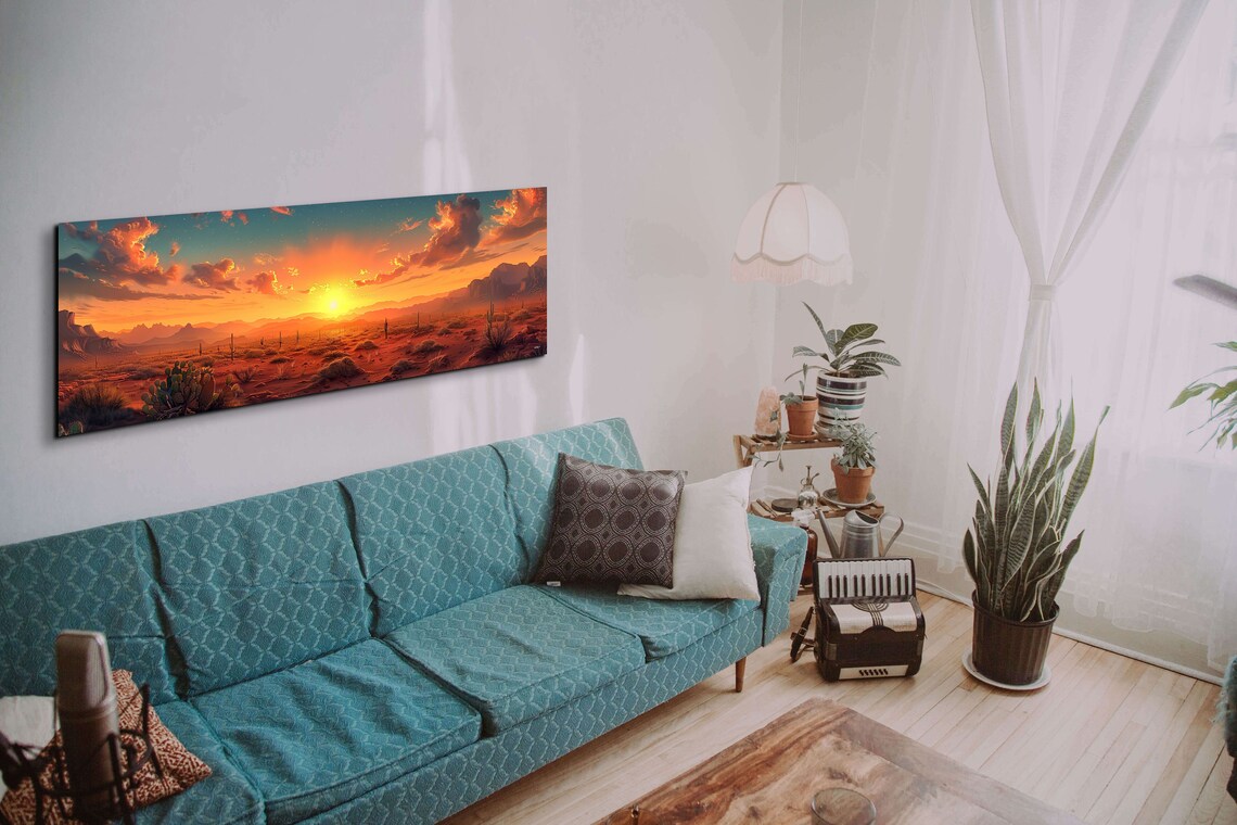 Desert Sunset Saguaro Cactus Panorama Fiery Orange Sky Poster - Image 7