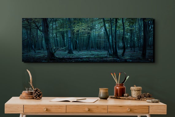 Forest At Dusk Wall Art Print Panoramic Wall Decor Livingroom Ready To Hang Nature Decor Dark Woods Tree Decor