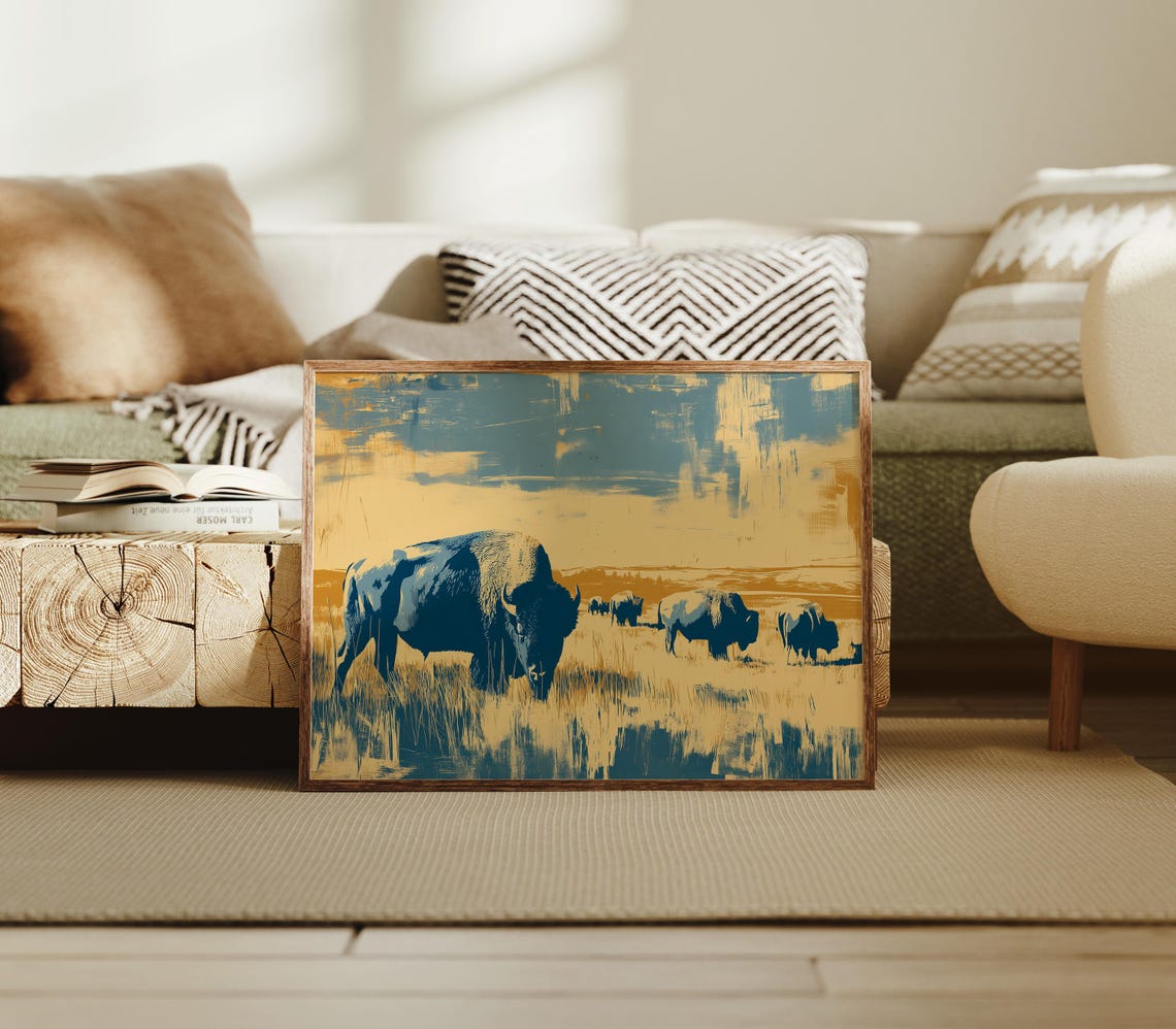 Bold Graphic Bison Herd On The Plains