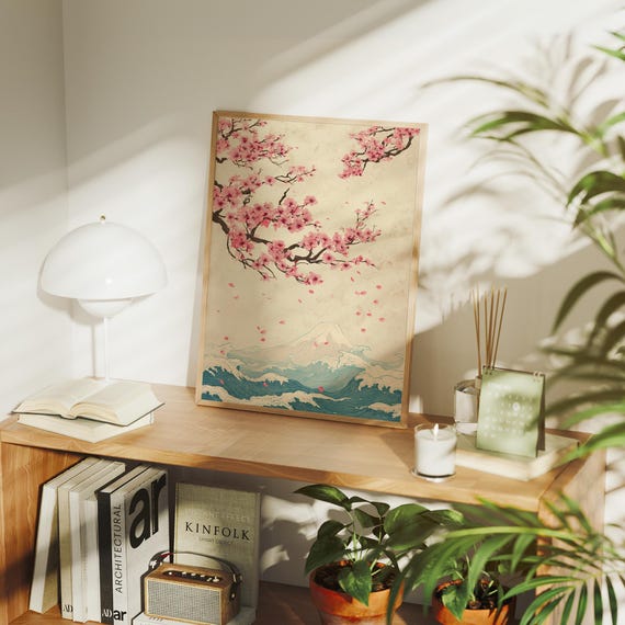 Cherry Blossoms Over Mount Fuji Waves