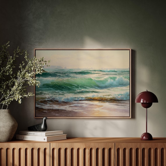 Turquoise Ocean Wave Golden Shoreline Coastal Seascape Poster