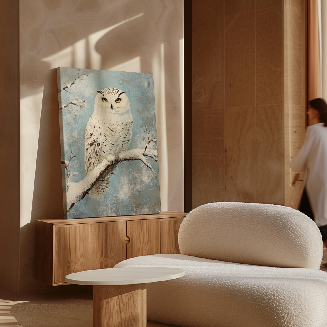 Snowy Owl Winter Scene Rustic Wall Art Print - Image 7