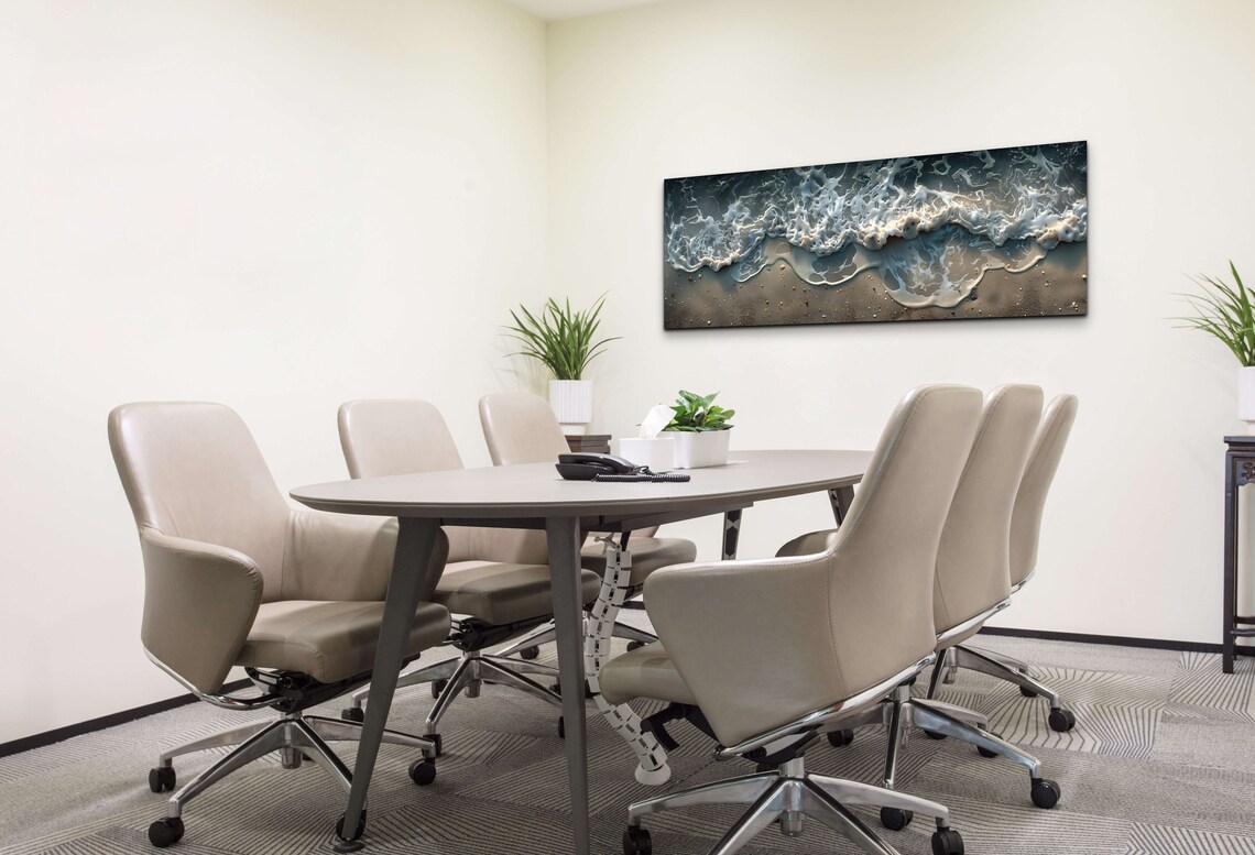 Moody Ocean Wave Foam Washing Over Dark Sand Coastal Art Poster - Image 5
