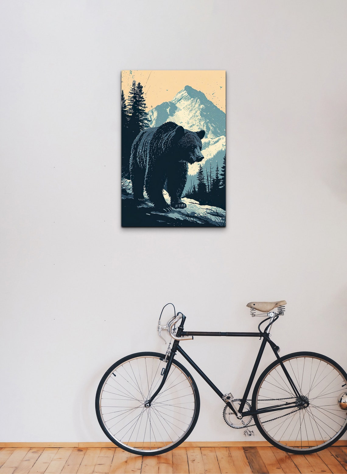Black Bear Snowy Peak Retro Navy Wildlife Mountain Peak Poster - Image 4