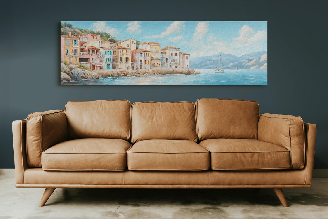Colorful Mediterranean Coastal Village Pastel Harbor Houses Poster - Image 4