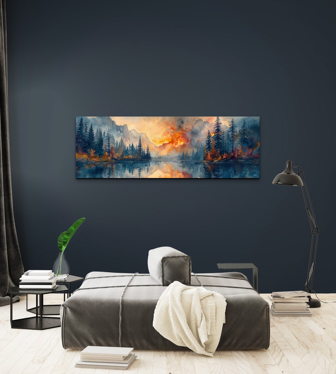 Panoramic Watercolor Forest Fire Wall Art - Image 7