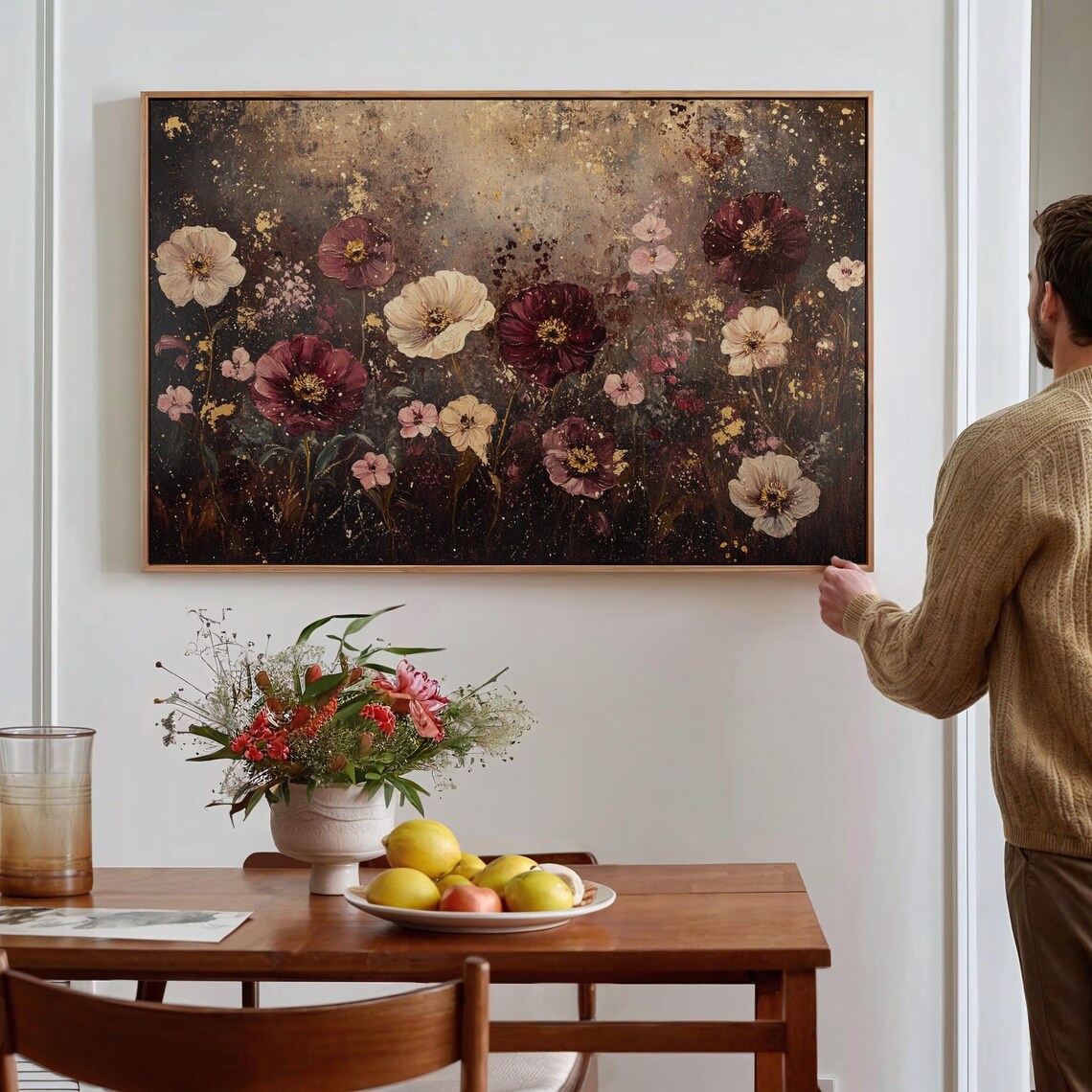 Abstract Floral Art Print, Rustic Floral Decor