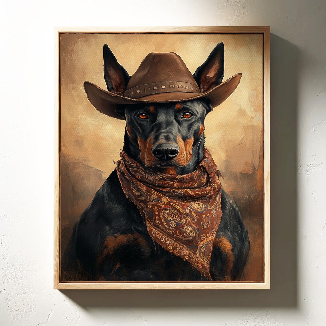 Sleek Doberman Cowboy Hat Bandana Western Dog Portrait Poster - Image 4