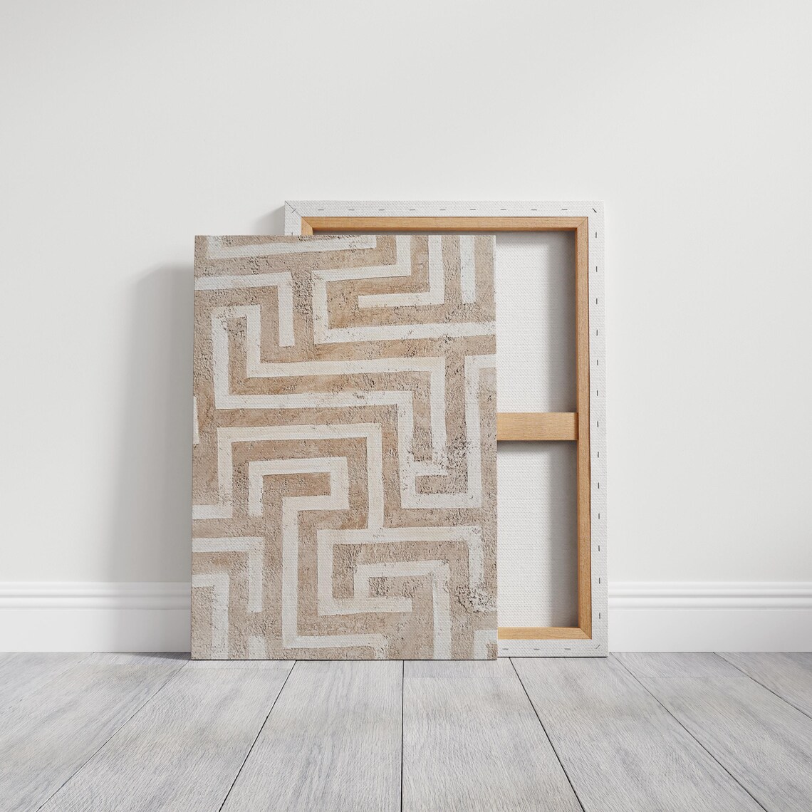 Neutral Geometric Textured Maze Pattern, Modern Boho Decor - Image 3