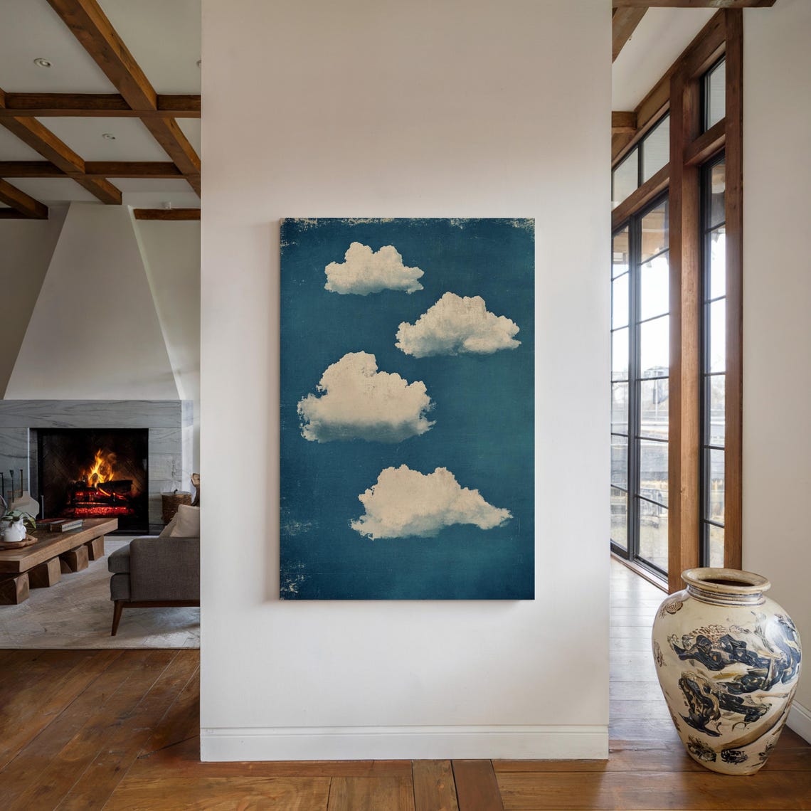 Vintage Blue Sky With White Clouds Textured Cloudscape Art Poster - Image 5
