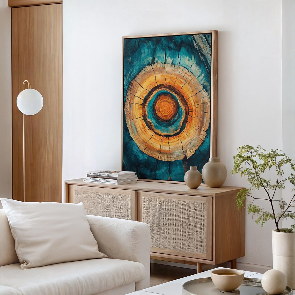 Teal And Orange Tree Ring Abstract Art Print